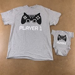 Adult Large & Newborn Gaming Player One Player Two T-Shirt & Bodysuit Set New