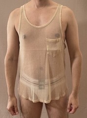 INCERUN Men’s Gold Size XL Scoop Neck Sheer Mesh Metallic Pocket Tank Top