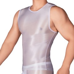 Men Oil Glossy See Through Tank Tops Stretch Breathable Undershirts T-Shirt Vest