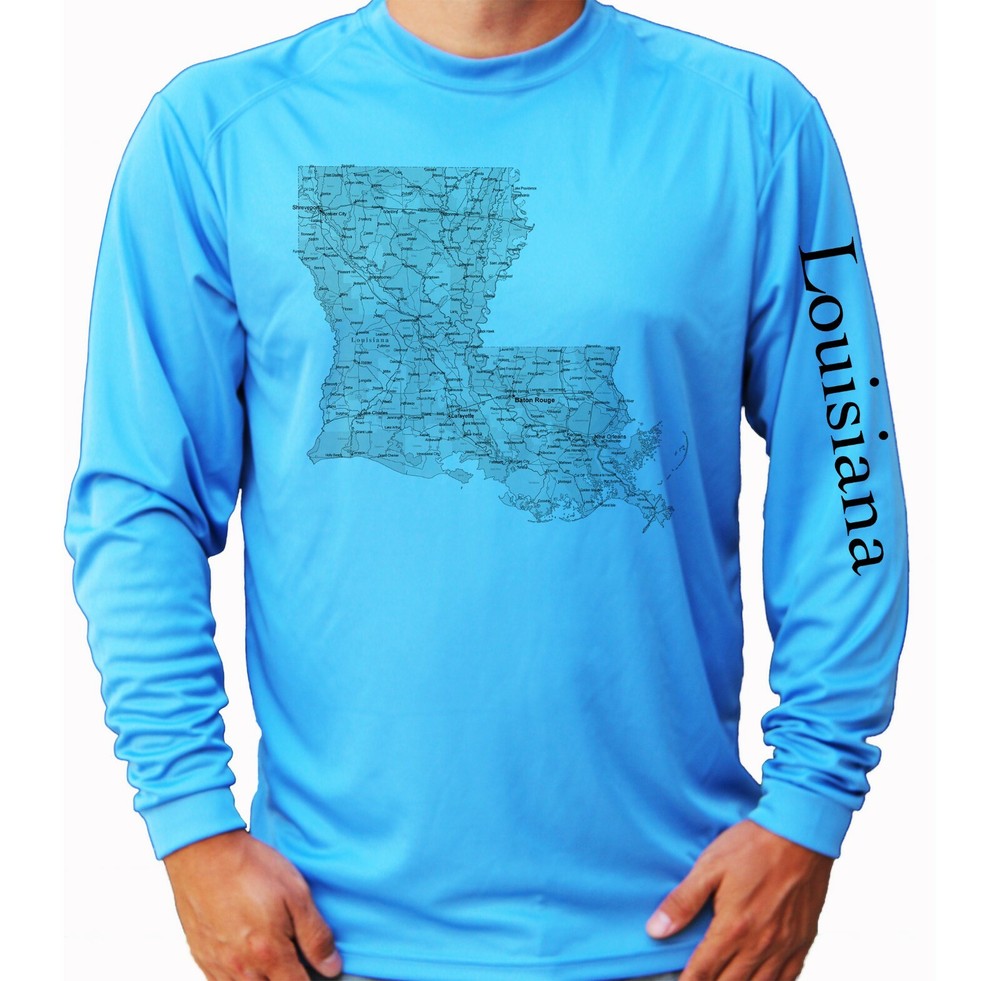 Louisiana State Map Fishing Sport Long Sleeve UPF 30 T-Shirt Sun UV Protection