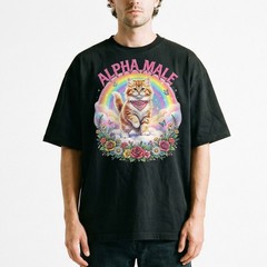 Alphamale Cat Rainbow Flowers Cute Kitten T-Shirt Whimsical Fantasy Kitty Tee