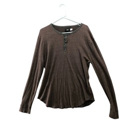 BDG Long Sleeve Henley T Shirt Mens M Brown Waffle Knit Lightweight Cotton Blend
