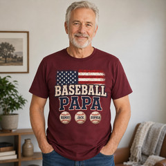 Custom Baseball Papa Shirt, Personalized Vintage American Flag Papa Tee