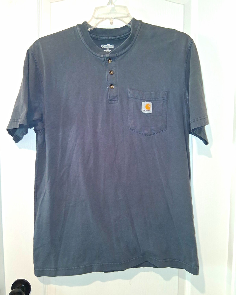 Carhartt Men’s Gray T-Shirt Short Sleeve Button Placket Pocket M