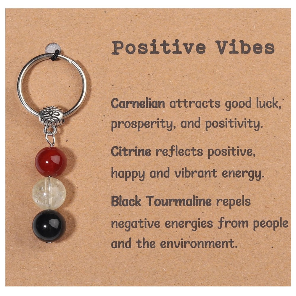 Drogomen Positive Vibes Keychain for Women, Natural Gemstone Healing Crystal …