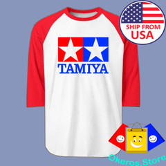 Tamiya Men’s Raglan White Red Size S to 2XL