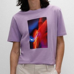HUGO BOSS LOGO-ARTWORK Cotton Crew Neck Cotton Jersey T-Shirt Lilac S/M/L/XL/XXL
