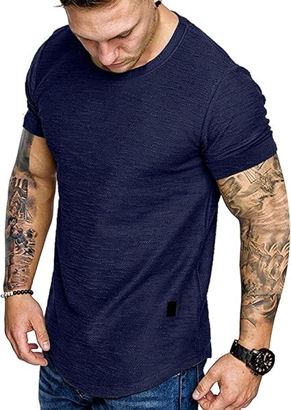Men’s Elastic Slim Fit Crew-Neck T-Shirt Casual Solid Short Sleeve Tee Navy 2XL