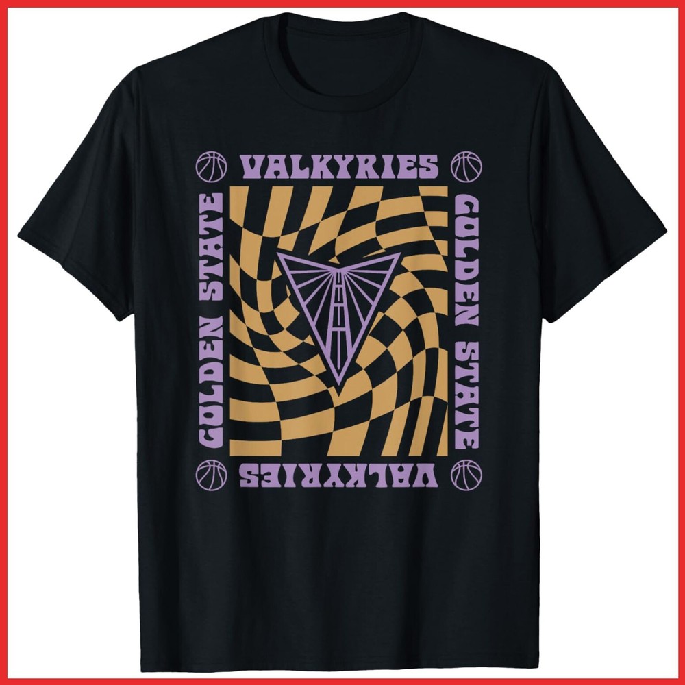 WNBA Golden State Valkyries Retro Wavy Checkerboard Black Cotton T-Shirt S-5XL