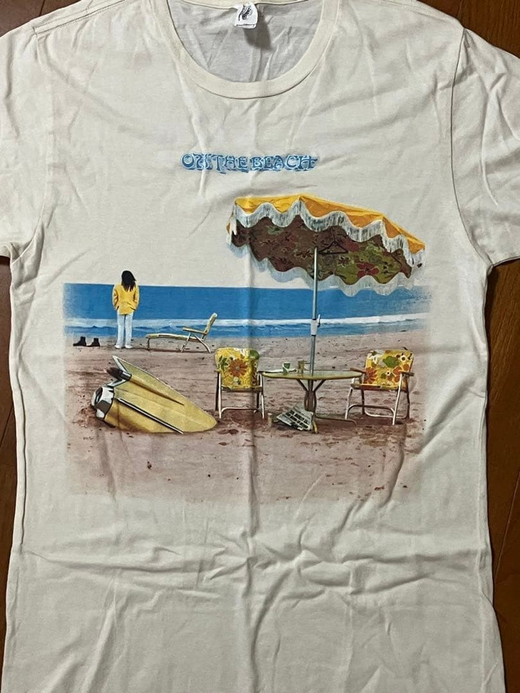 Neil Young On The Beach 90s White Short Sleeve Unisex T shirt