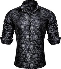 Mens Silk Paisley Western Shirt Long Sleeve Button Down Cowboy Dress Top Casual