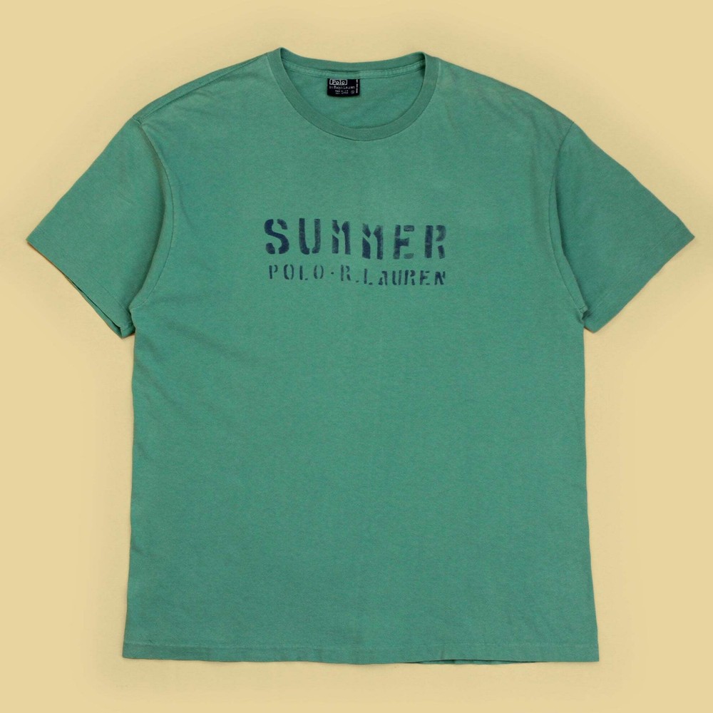 VTG 90s Polo Ralph Lauren Summer Stenciled Graphic Green T-Shirt M USA Florida