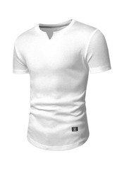 Mens V-Neck Muscle Slim Henley Shirt Workout Gym Athletic Shirt Summer Fashio…