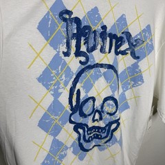 New Y2K Avirex Blue Skull T-Shirt Men’s XL Argyle Diamond Graphic Yellow READ