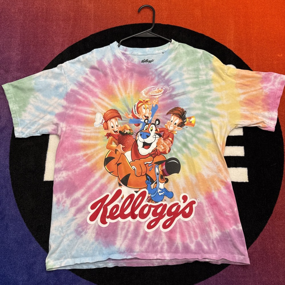 Men’s XL Kelloggs Cereal Screen Printed Tie Dye Vintage Graphic T Shirt Retro