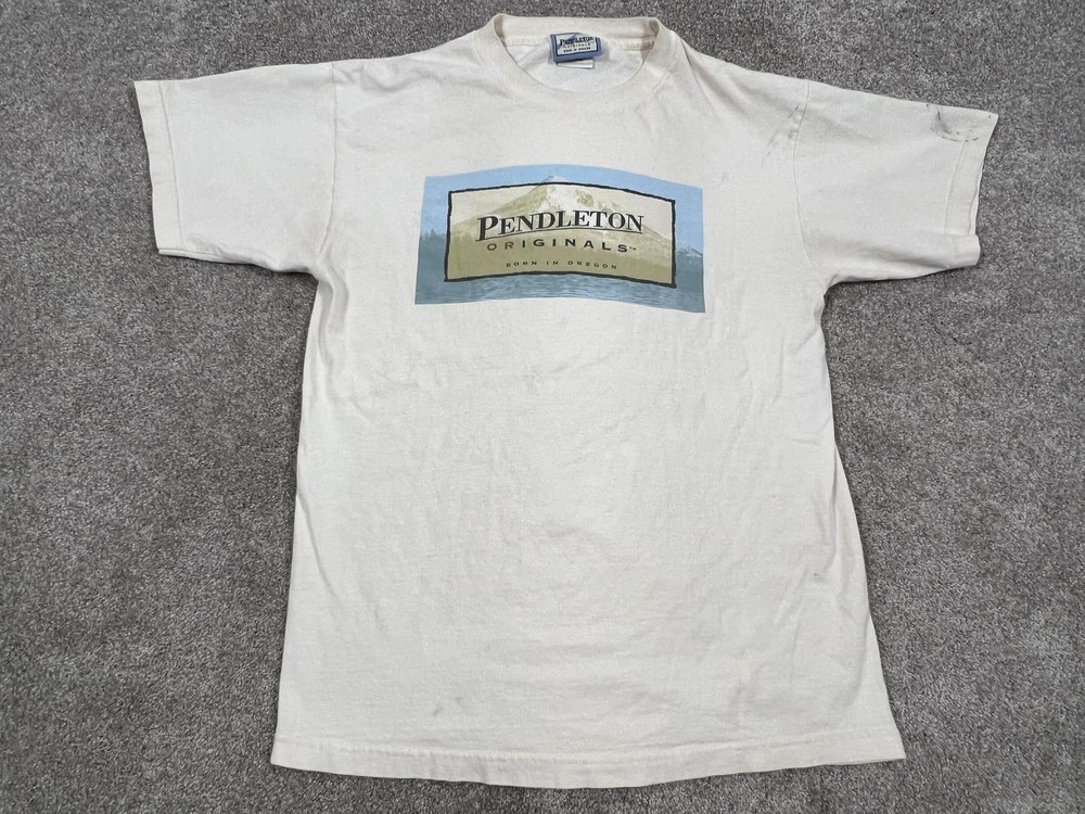 VINTAGE Pendleton Shirt Mens Large White Originals Graphic Made USA 90s