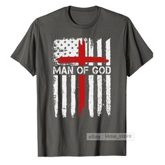 Man of God American Flag Cross T-Shirt Christian Faith Catholic Dad Grandpa