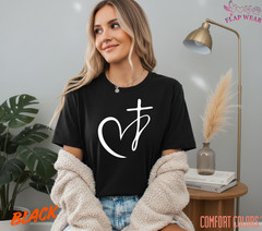 Unisex Minimalist Heart Cross T-Shirt, Men T shirt,Women T shirt Gift Religio