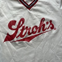 Vtg Strohs Jersey L Beer Lager Logo S/S Tee Bike Athletic Shirt USA 80s Red