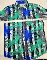 Beautiful Giant Blue/Green Tropical On black/white Stripe Men’s Shirt M Hawaii