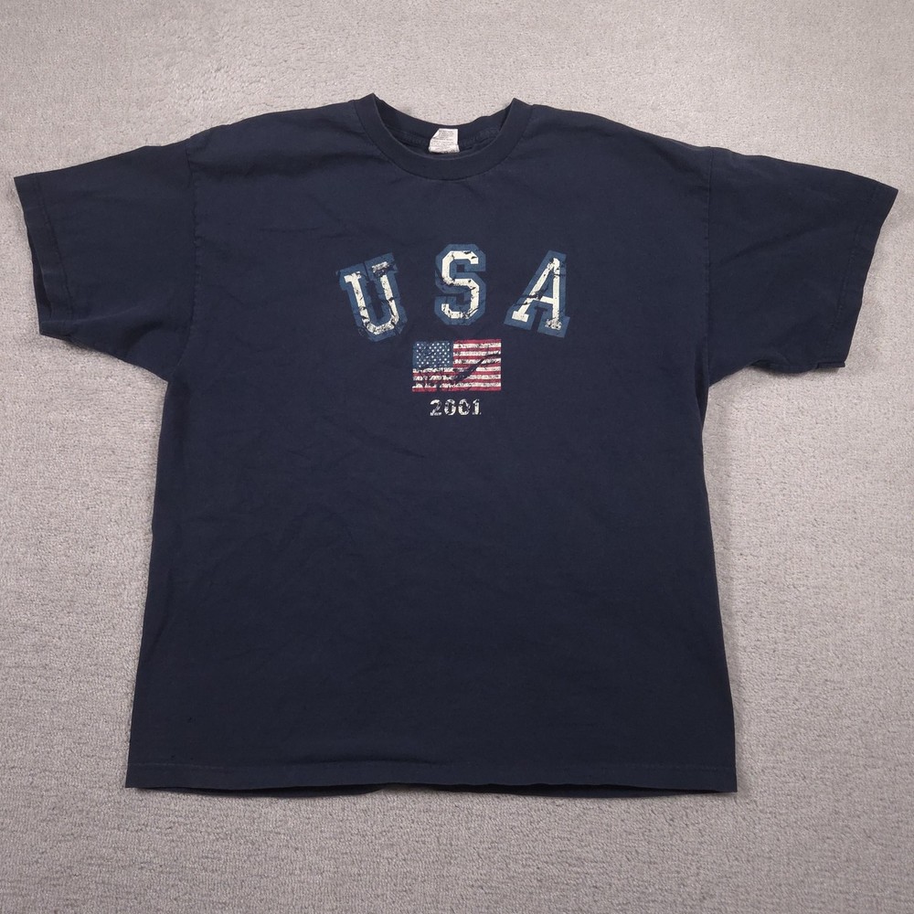 Vintage Arizona Jean Co Shirt Mens XL Blue USA Flag 2001 Patriotic Graphic Tee