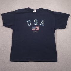 Vintage Arizona Jean Co Shirt Mens XL Blue USA Flag 2001 Patriotic Graphic Tee