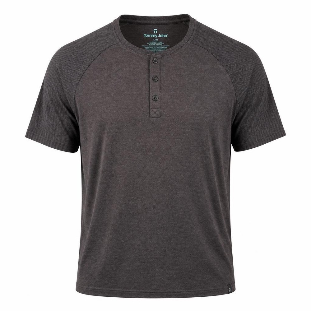 Tommy John Shirt Mens L Henley Grey S/S Modal Lightweight Breathable Basic Layer
