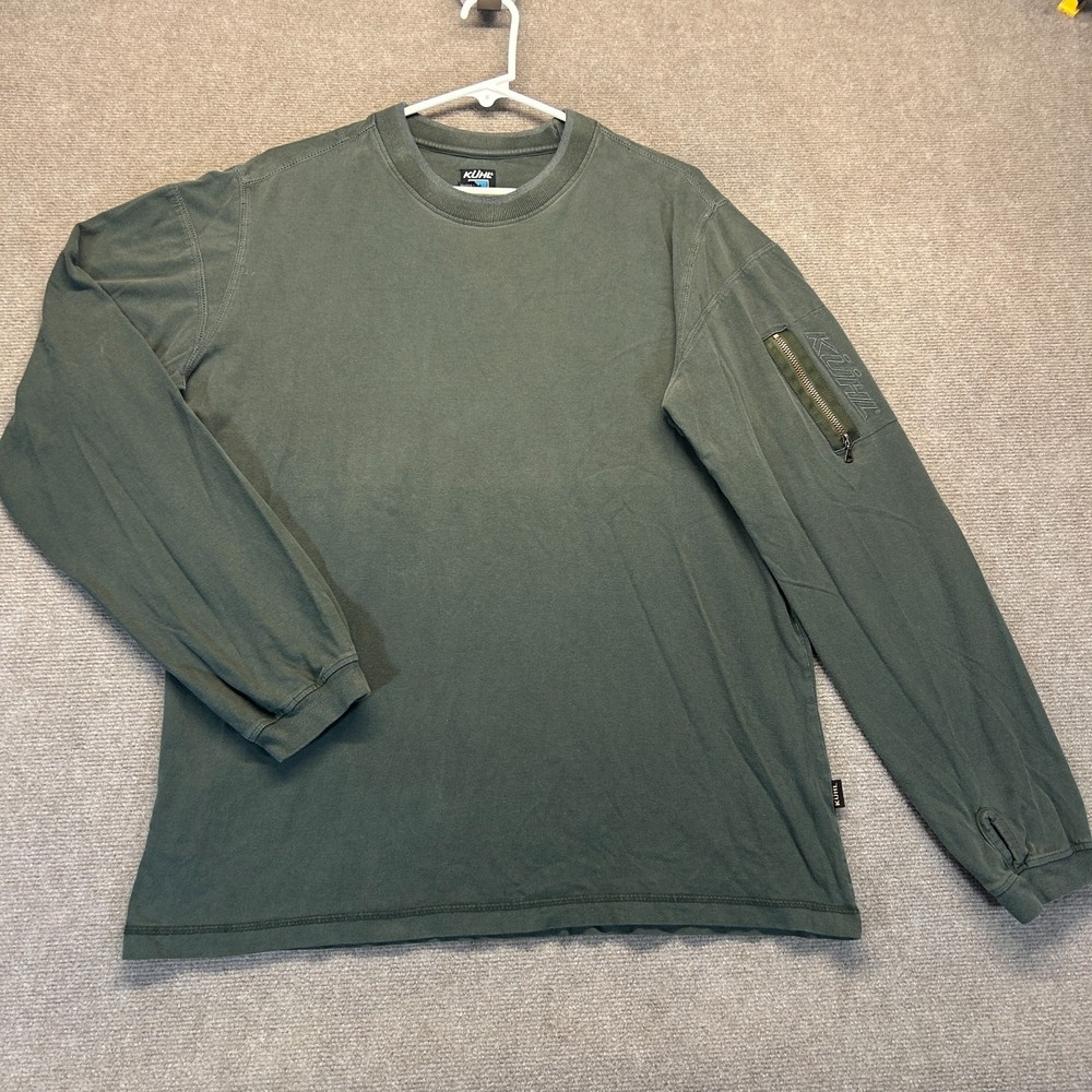 KUHL Kommando Crew Long Sleeve Shirt Men’s Large Green Organic Cotton Arm Pocket