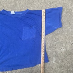 Vintage 50s 60s Blue Pocket Tee Shirt Cotton Single Stitch Blank Cropped Boxy