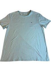 Tommy Hilfiger Mens T-Shirt Size L Light Blue Logo Print Cotton Designer T25