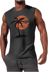 Mens Summer Beach Tank Top Tropical Hawaiian Palm Tree Print Sleeveless Shirts