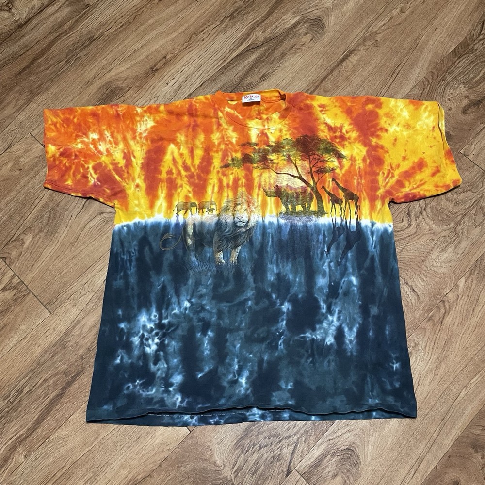 Lion Rhino Elephant Giraffe Tie Dye Tshirt Mens Size XL Wild Gear Single Stitch