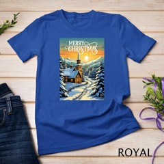 Christmas Church in the Mountains A Peaceful Scene #1 Funny Unisex T-shirt