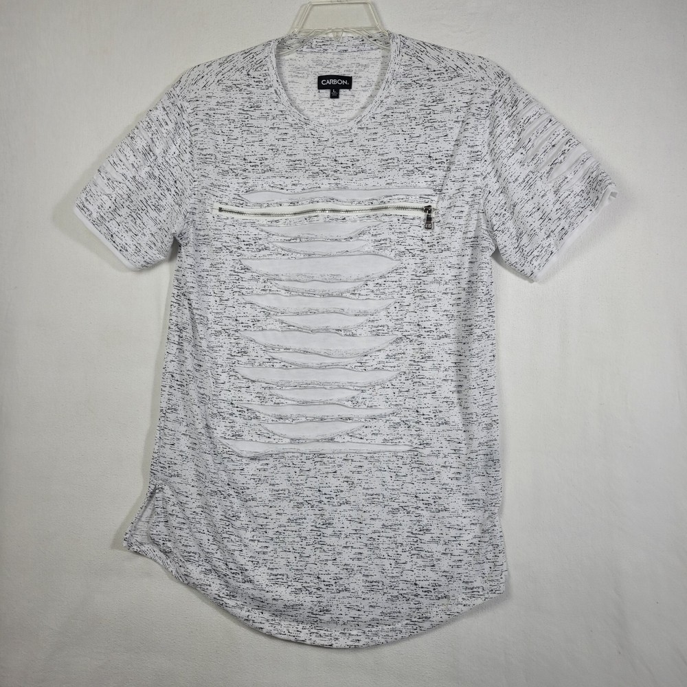 Carbon Mens T Shirt Size L Distressed White Gray Knit Rayon Crew Neck 70’s