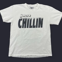 Vintage 90s Just Chillin Funny Graphic Y2K Skater Size Large White Tshirt