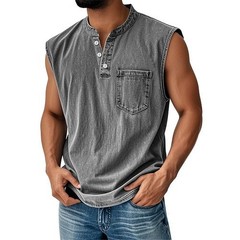Men Sleeveless Beach Tee Hawaiian Summer Shirt Button Vest Henley Tank Tops#SML