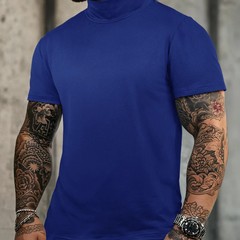 Spring Summer Elastic Comfortable Men’s T-shirt Small High Collar Stripe Shirt S
