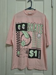 COLLUSION L Pink Skating Ring T Shirt Tee Top Unisex ASOS Streetwear Skater C8