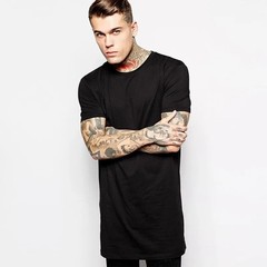 Mens Longline T-Shirt Cotton Hip Hop Extra Long Length White Tall Tee Top