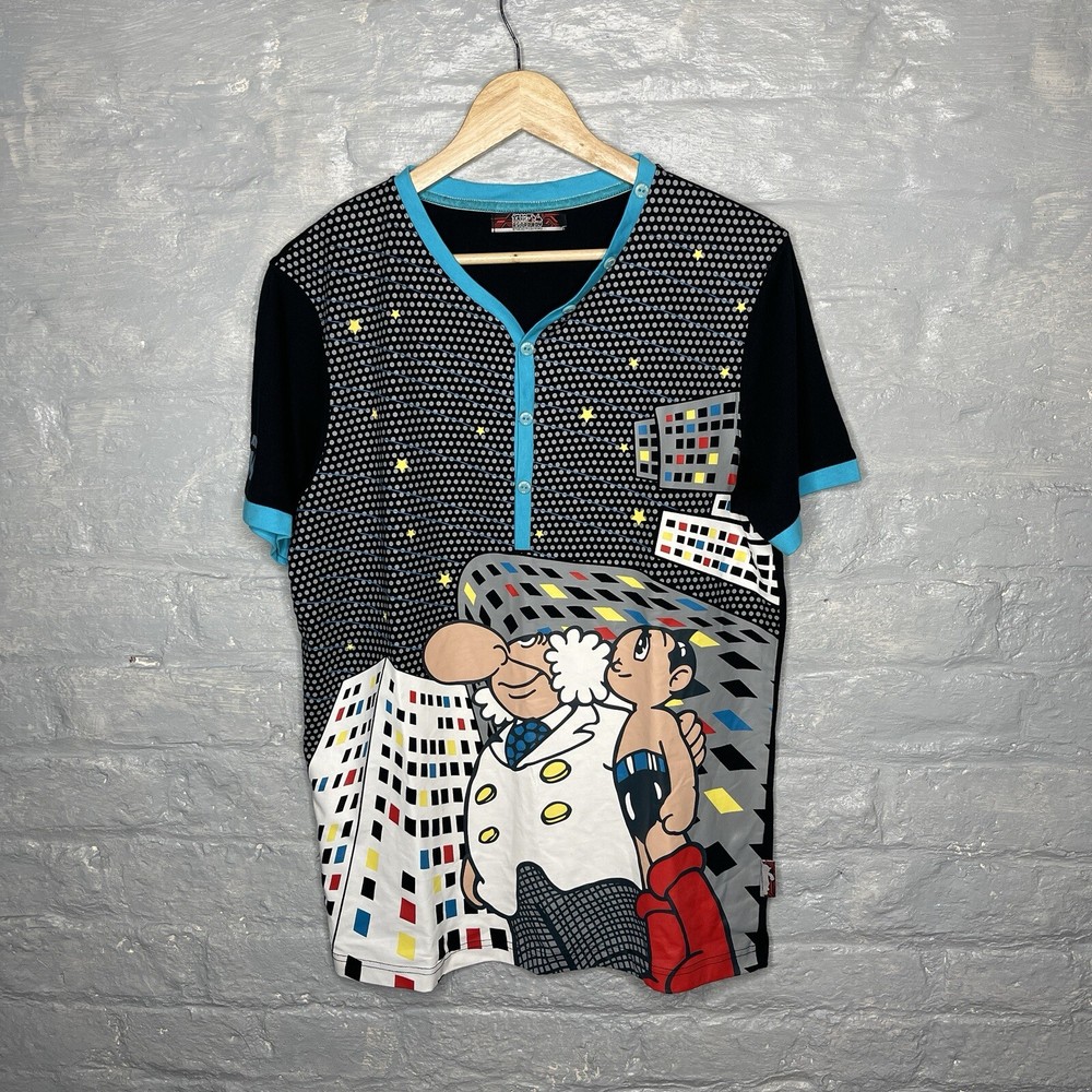 Astro Boy Tezuka Mighty Atom Men’s Graphic Print Button V-Neck T-Shirt XL
