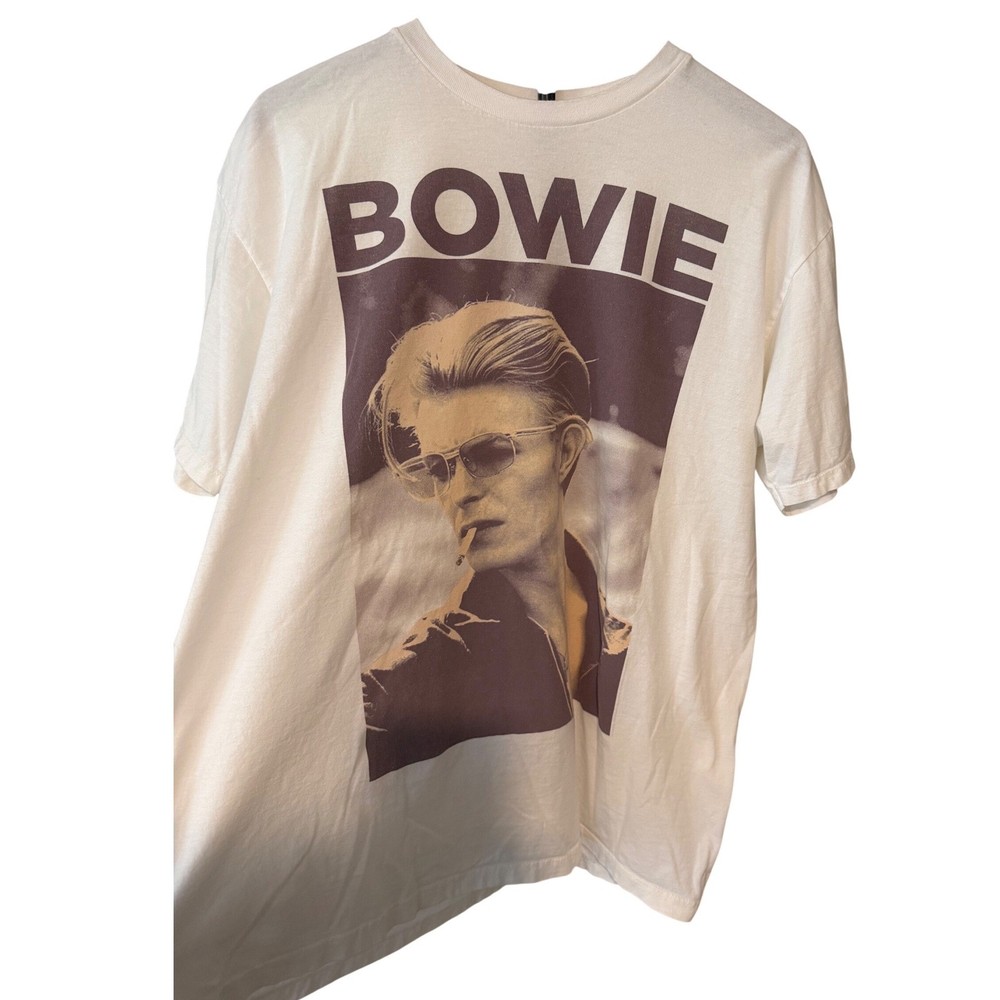 David Bowie Graphic T-Shirt Mens Large White Short Sleeve Rock Band Tee Portrait