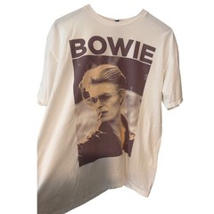 David Bowie Graphic T-Shirt Mens Large White Short Sleeve Rock Band Tee Portrait