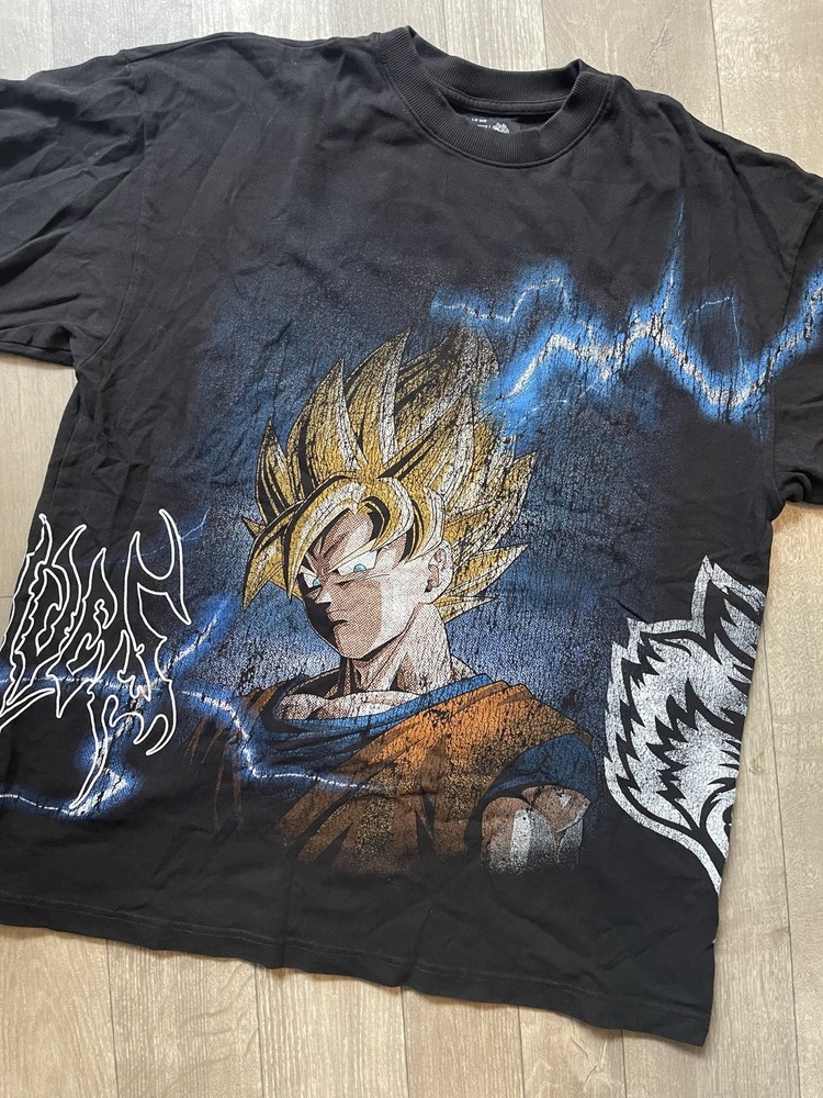 Dragon Ball Z Goku Graphic Print Double-Sided Tee Black Short Sleeve Men’s L