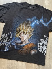 Dragon Ball Z Goku Graphic Print Double-Sided Tee Black Short Sleeve Men’s L