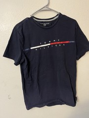 Tommy Hilfiger Mens Size L Crew Neck T Shirt Short Sleeve Logo Navy Blue