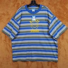 MARKET STUDIO Shirt Mens XXL Blue Stripe Pullover Crew Smiley T-Shirt Tee
