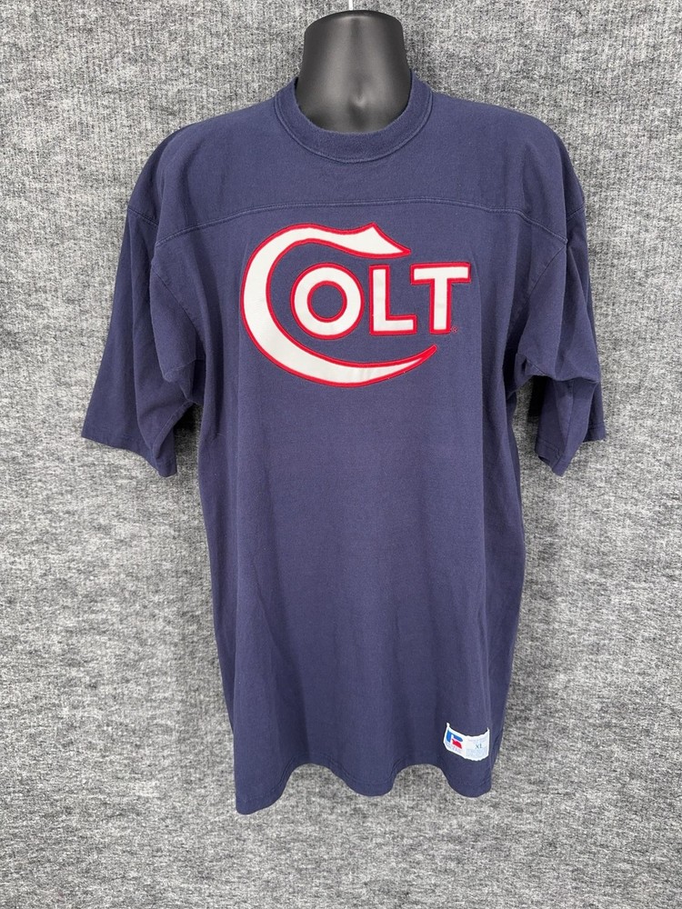 Vintage Russell Athletic Shirt Mens XL Blue Colt Logo Graphic Tee Made USA
