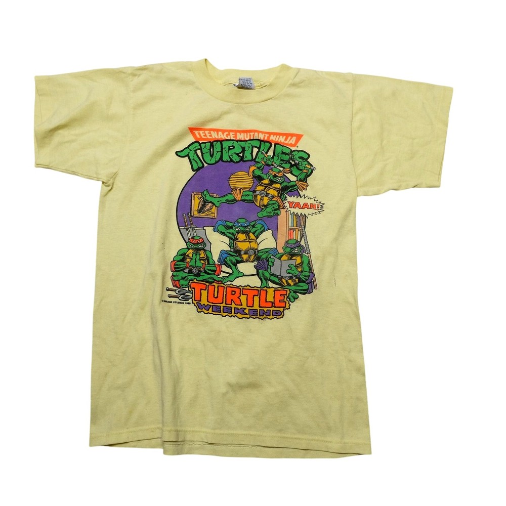 Vintage Teenage Mutant Ninja Turtles Shirt Teens XL Yellow Turtle Weekend 80s