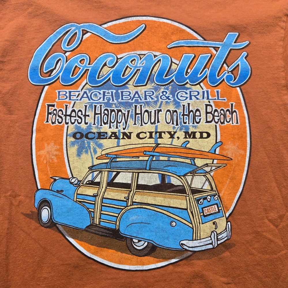 Coconuts Ocean City, MD Tee T-Shirt Orange Long Sleeve Adult Size S Small