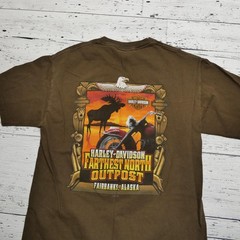 Harley-Davidson Alaska Shirt Mens Medium Brown Farthest North Outpost Graphic